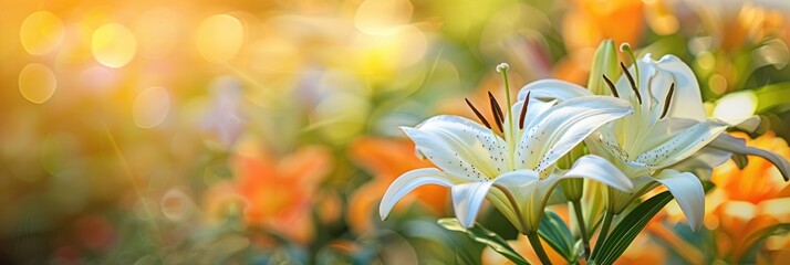 Wall Mural - lily flowers in bloom in the garden with shallow depth of field