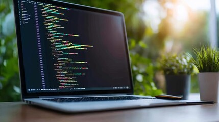 Frontend coding with augmented displays, modern workspace, high-tech environment