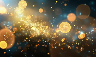 abstract background with dark blue and gold particle. christmas golden light shine particles bokeh o