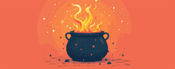 Wall Mural - Cauldron with a bubbling potion. Vector flat isolated.