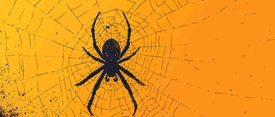 Spider hanging from a web. Vector flat isolated.