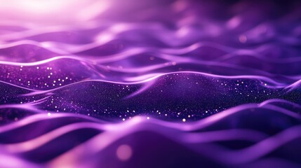 Wall Mural - Abstract Blurry Purple Shine Wavy Water Surface with Turbulence Featuring Dotted Lines and Glittering Sparkle Particles 3D Illustration