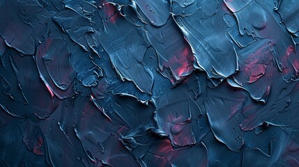 Wall Mural - abstract texture of layered paint in deep blue and hints of red with a structured, three-dimensional