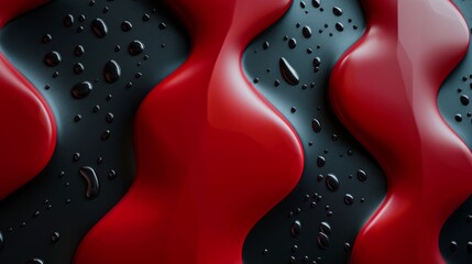 Wall Mural - abstract red and black wavy patterns with droplets on a textured surface captured in a close-up shot