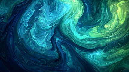 Abstract Swirling Green and Blue Pattern.