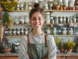© bvbflo1 - Confident Entrepreneur in Herbs Store, poised young woman with a joyful smile stands in an eco-friendly store, surrounded by natural products and plants