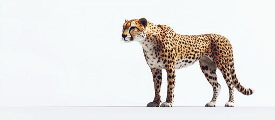 3d illustration of a side view of a cyber cheetah standing on a white background with ample copy spa