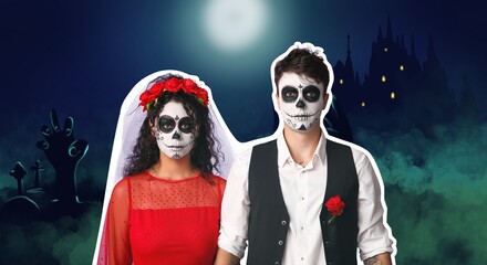 Poster - Young couple dressed for Halloween at night