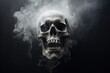 © ratatosk - Scary evil skeleton skull with smoke on black background. Halloween and Day of the Dead concept. No Smoking campaign. Gothic style. Spooky concept for design greeting card, banner, poster