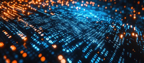 Flow of binary code across a network Abstract representation of futuristic cyberspace Contemporary technology business backdrop