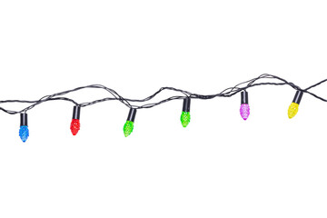 Wall Mural - string of christmas lights isolated on transparent background.