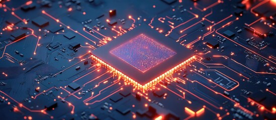 Wall Mural - ai enhanced computer chip analyzing data with flowing electrical signals 3d render illustrating tech