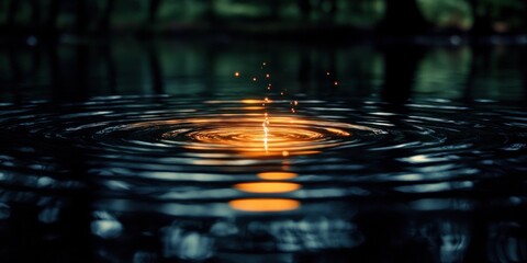 Wall Mural - Golden Ripples in a Still Dark Pond