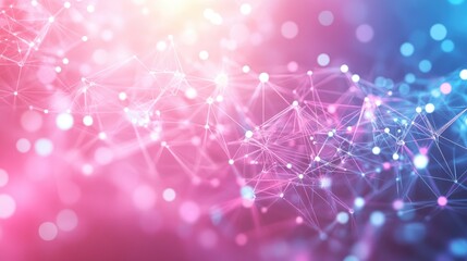 Wall Mural - abstract polygonal network in pink and blue hues featuring interconnected technology elements backgr
