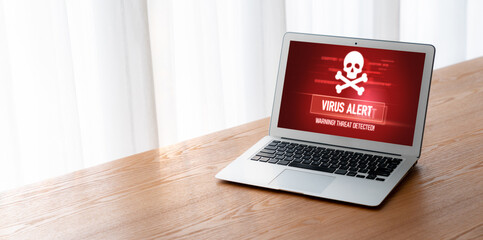 Poster - Virus warning alert on computer screen detected modish cyber threat , hacker, computer virus and malware