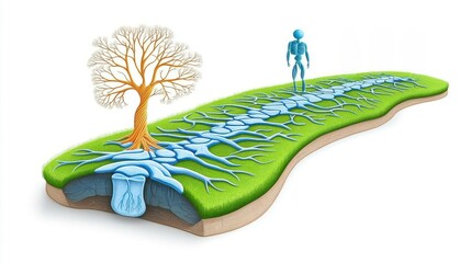 Central nervous system pathway flat design front view nervous system theme cartoon drawing colored pastel