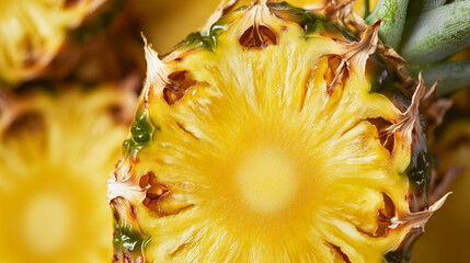 Wall Mural - A close-up view of a ripe pineapple, showing its textured skin and juicy insides.