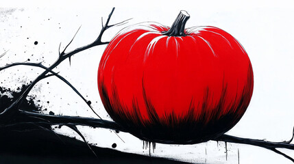 Wall Mural - Stylish graphic poster with a red pumpkin