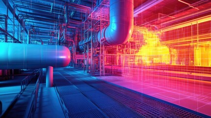 Wall Mural - thermal imaging showing heat loss in an industrial facility
