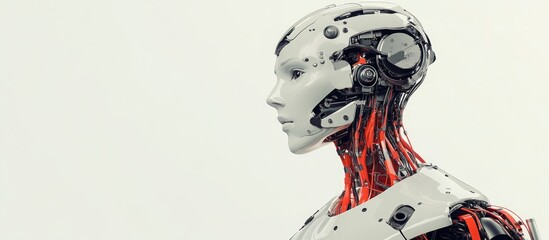 Wall Mural - unique neck structure and elongated arms of a smart robot in a side view 3d rendering
