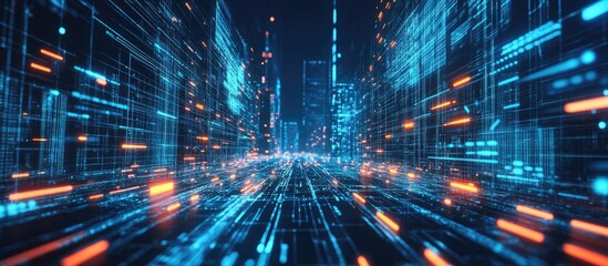 Wall Mural - digital communication network technology featuring ai and big data within a 3d illustrated business 