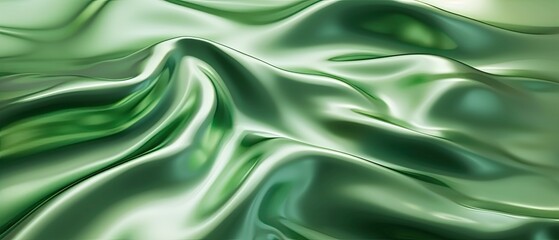 Abstract Green Silk Waves with Smooth, Reflective Surface