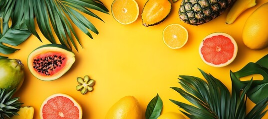 Wall Mural - A vibrant, tropical fruit background with a blank central space for text