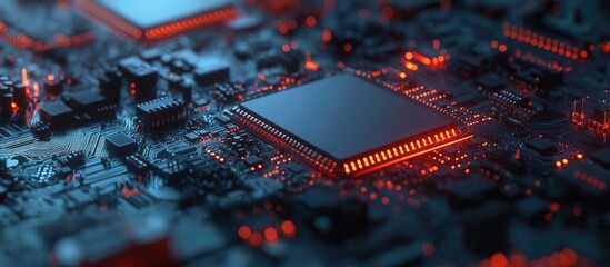 Wall Mural - close up view of a microprocessor showcasing intricate details and technology design