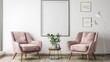 © muhamad - Minimalist Living Room with Two Pink Armchairs and a Plant