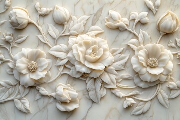 This captivating threedimensional floral basrelief sculpture showcases intricate details in a vintage style, perfect for art enthusiasts and collectors who value fine craftsmanship