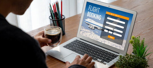 Wall Mural - Online flight booking website provide modish reservation system . Travel technology concept .