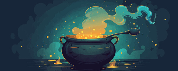 Wall Mural - Cauldron with smoke coming out. Vector flat isolated.