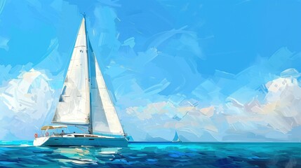 Picture of a sailboat in the ocean with blue sky and white clouds.