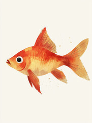 Wall Mural - A watercolor painting of a goldfish with bright orange and yellow scales swimming in the water.