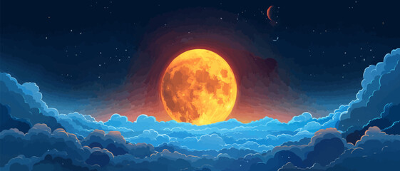 Wall Mural - full moon with clouds passing by on a white background. vector flat isolated.