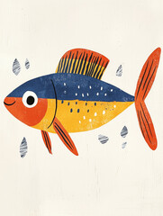 Wall Mural - A colorful illustration of a fish swimming in the water.