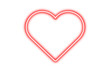 © HDESINER - Red neon heart glow sign isolated on transparent background. Neon sparkling love sign, light heart effect PNG. Empty light heart frame for design, Heart symbol for holiday cards, banners, invitations.