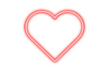 Red neon heart glow sign isolated on transparent background. Neon sparkling love sign, light heart effect PNG. Empty light heart frame for design, Heart symbol for holiday cards, banners, invitations.