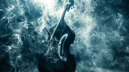 Wall Mural - A black cello is surrounded by smoke