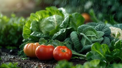 vegetable patch with fresh produce, abundant and vibrant, botanical, soft greens, photograph, garden