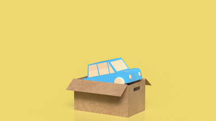 Wall Mural - The blue car in cardboard box for transport or automobiles concept 3d rendering.