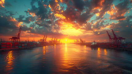 Wall Mural - Sunset over the Port - A Realistic Image