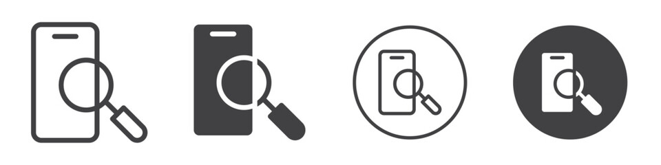 Smartphone with a magnifying glass icon Vector logo outline
