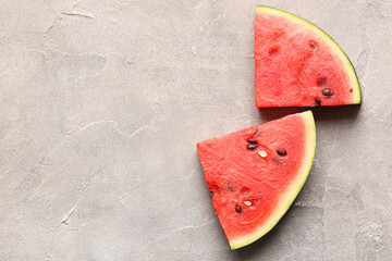 Canvas Print - Pieces of fresh watermelon on grey table