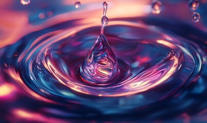 Poster - A Single Water Drop Falling into a Pool, Creating Vibrant Ripples of Color