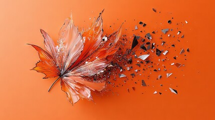 Poster -   An umbrella lay broken atop an orange surface, surrounded by shards of glass Another umbrella, also broken, sat beside it