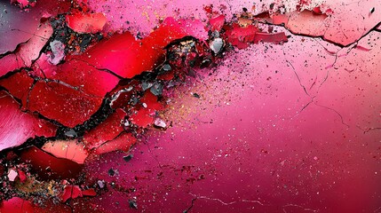 Wall Mural -   A close-up painting artwork with splattered paint against a backdrop of red and pink