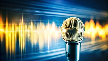 Podcast concept. Microphone with voice recording wave. Future technology, business concept