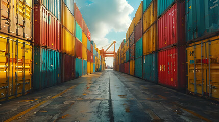 Wall Mural - Colorful Shipping Containers Lined Up in a Row - Photo