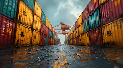 Poster - Cargo Containers at a Shipping Port - Realistic Image